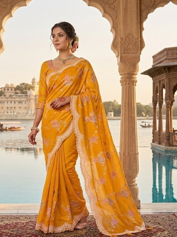 Mustard  yellow kota saree