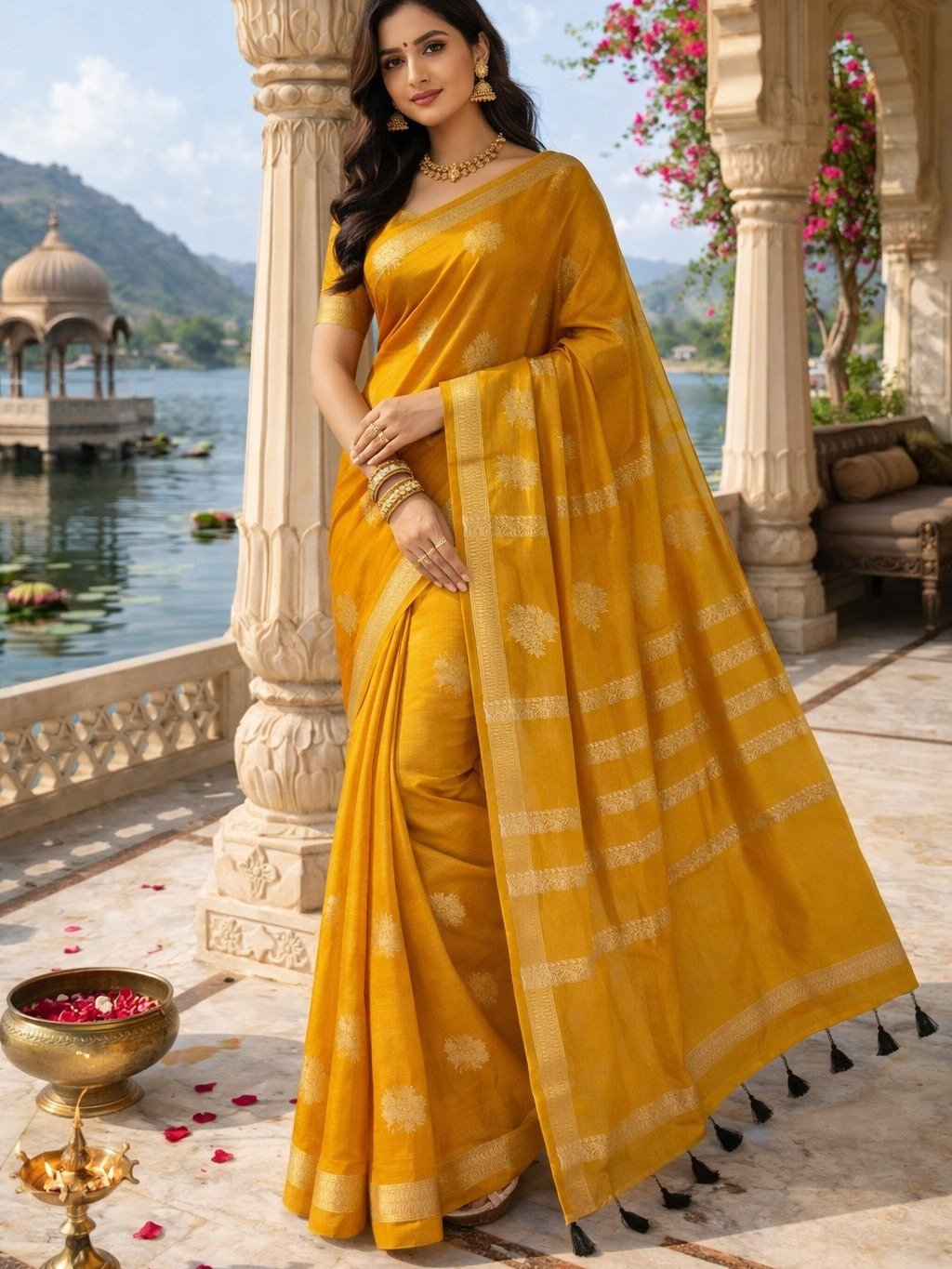  mustard yellow saree