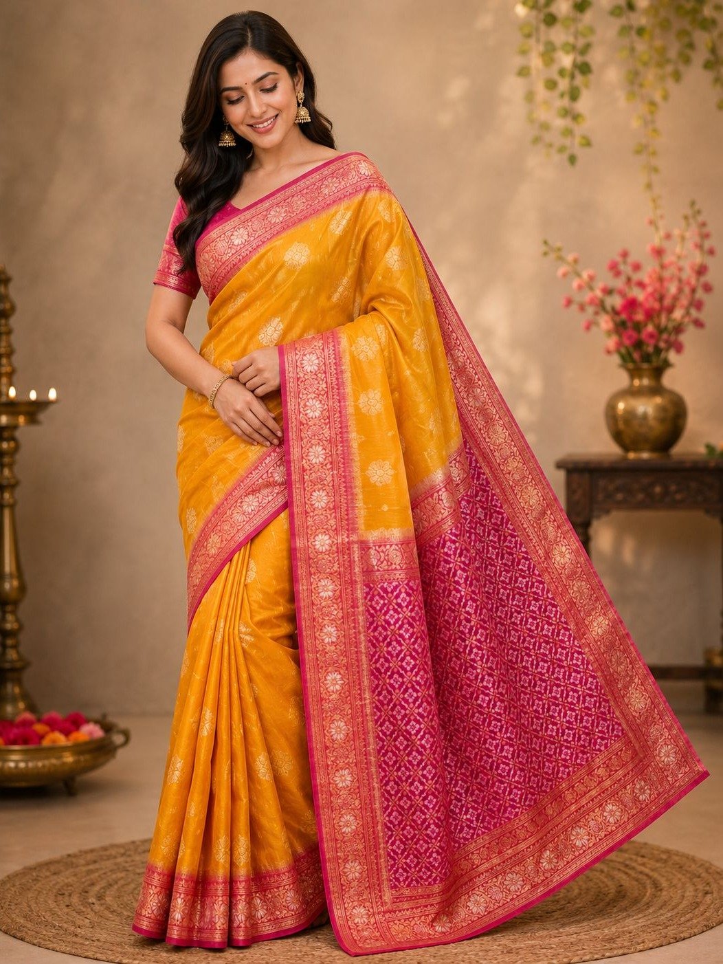 Golden Yellow Banarasi Soft Silk Traditional Saree