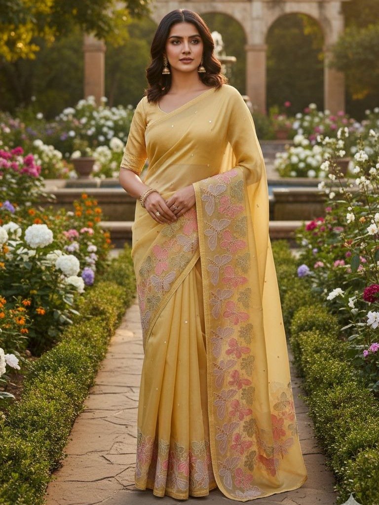 ORGANZA SAREE WITH EMBROIDERY BORDER 