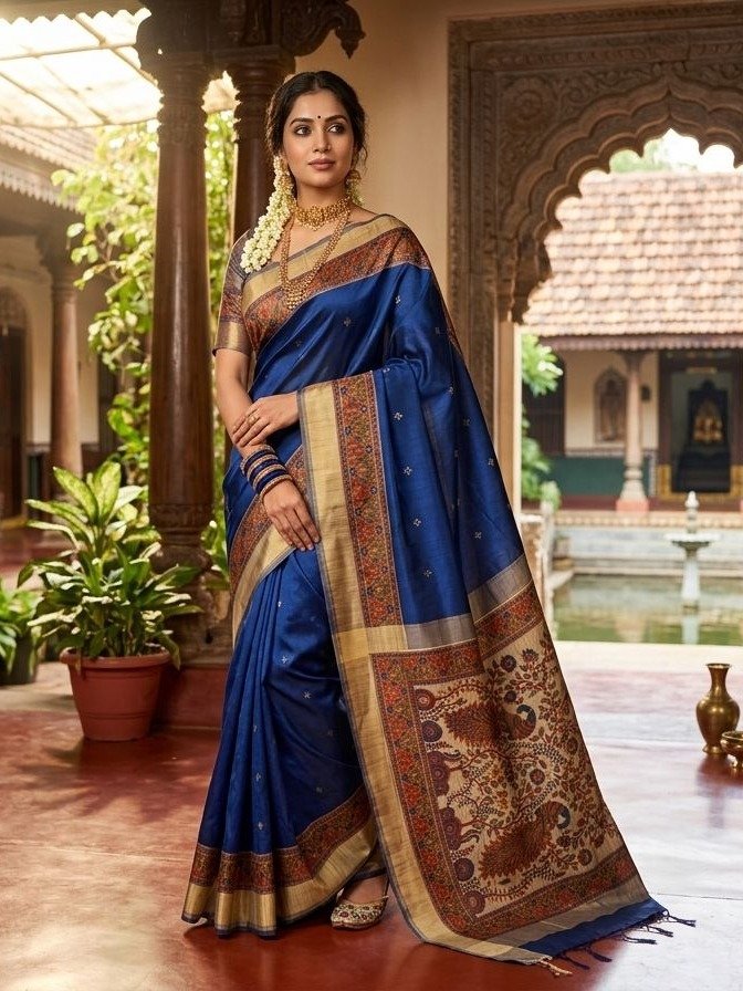 royal blue silk saree