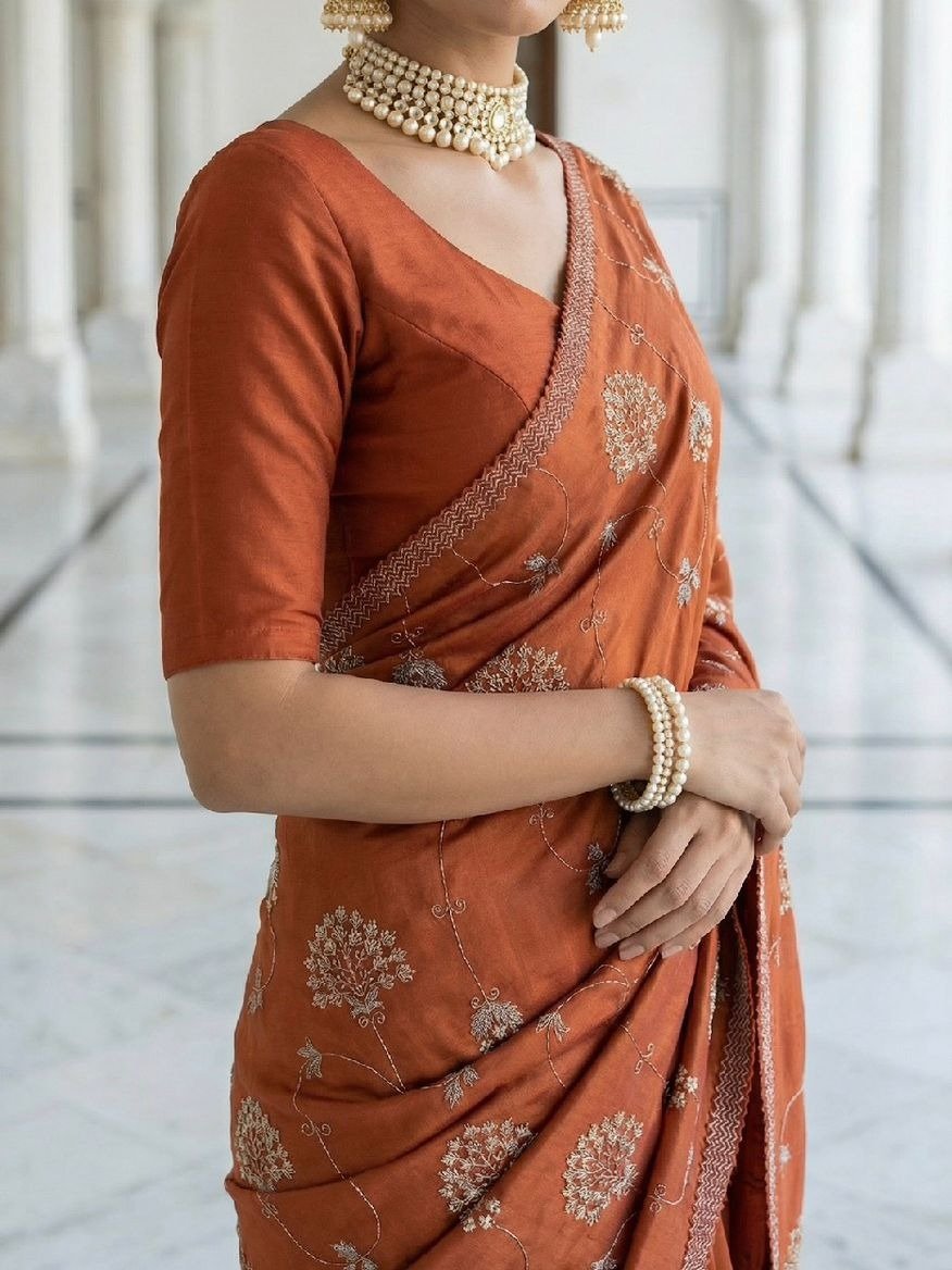orange embellished designer saree