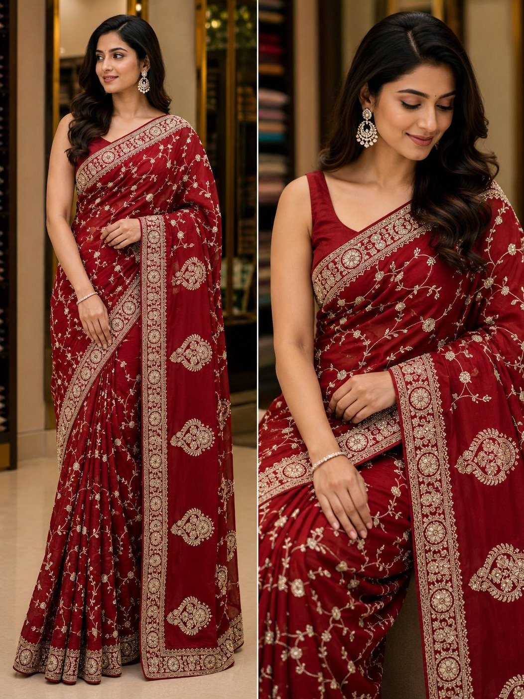 deep maroon georgette festive saree 