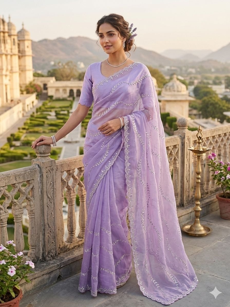 lavender party wear saree 
