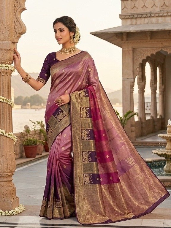 magenta and purple ombre saree