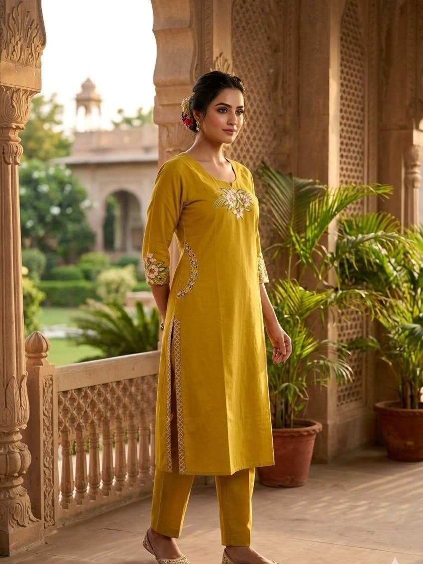 mustard-yellow kurta set