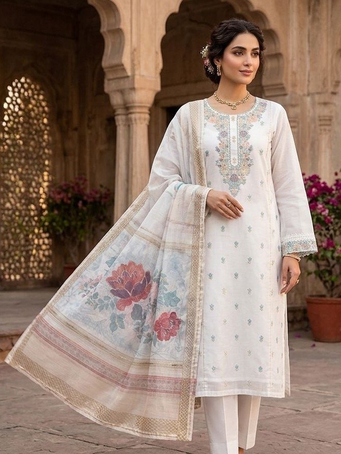 3-piece silk blend kurta set 