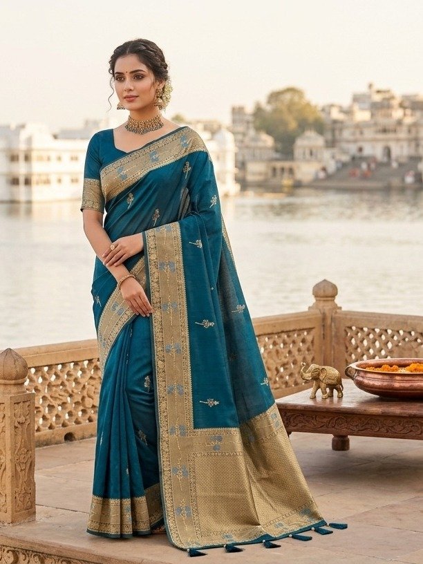 teal blue  Banarasi Silk saree