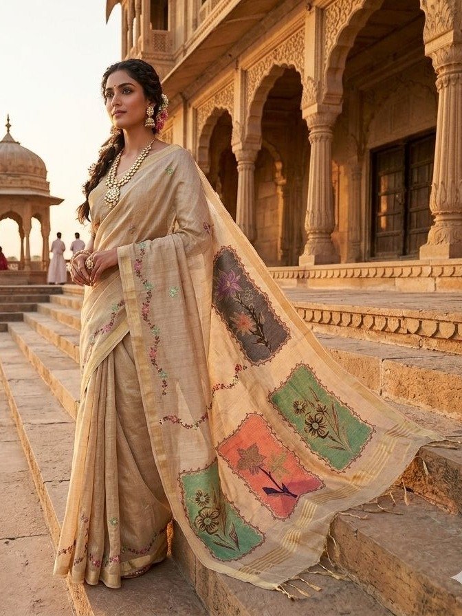  beige or chiku-colored Kanjivarm silk