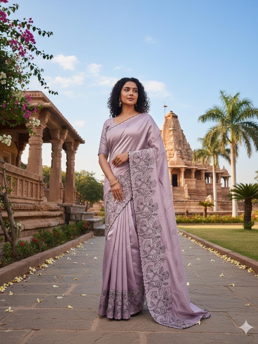 Satrani Purple Embellished Saree