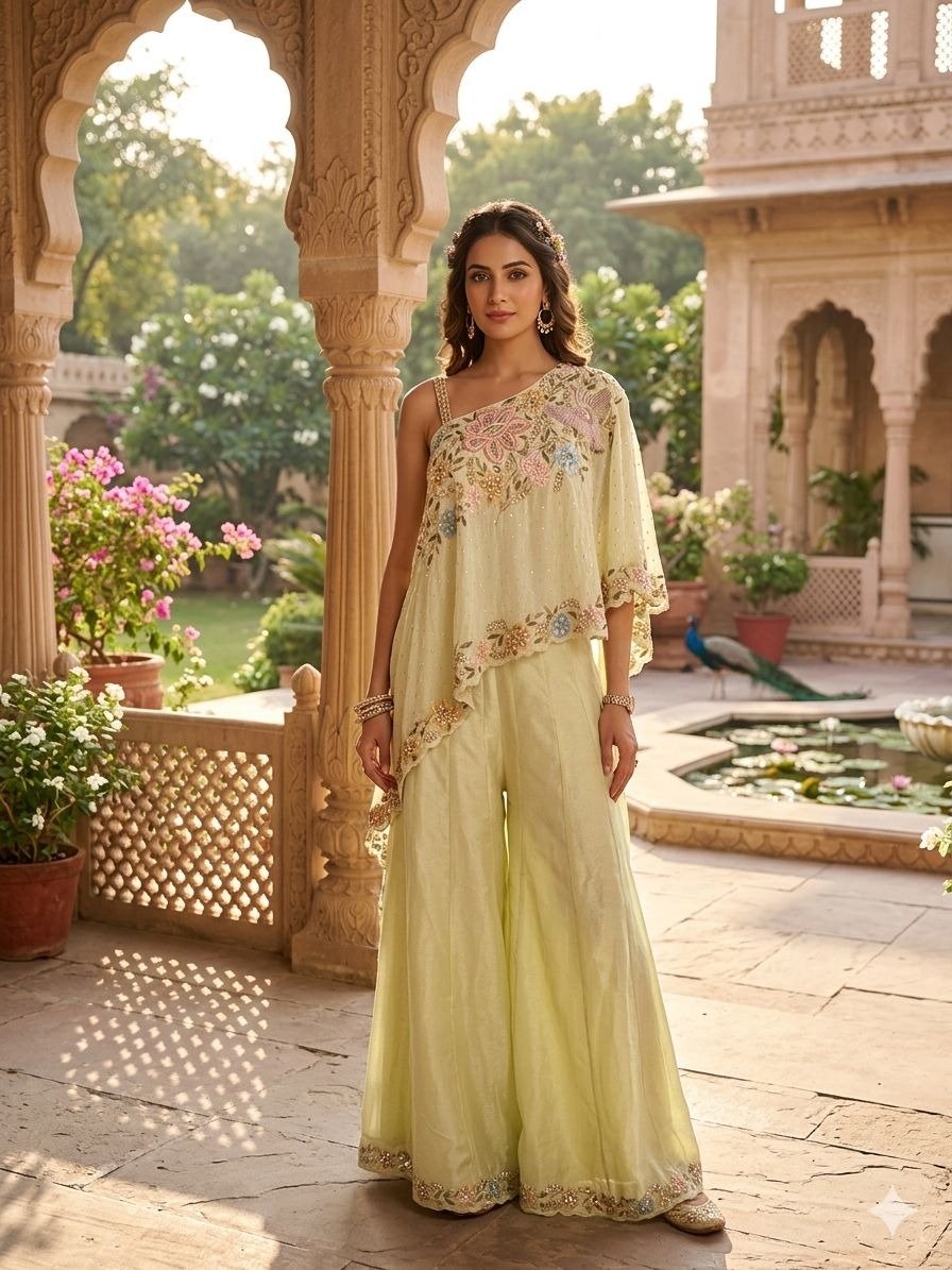 One-Shoulder Cape and Palazzo Set
