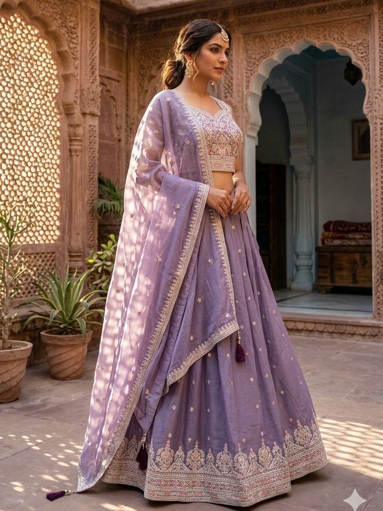 lavender/lilac silk lehenga choli