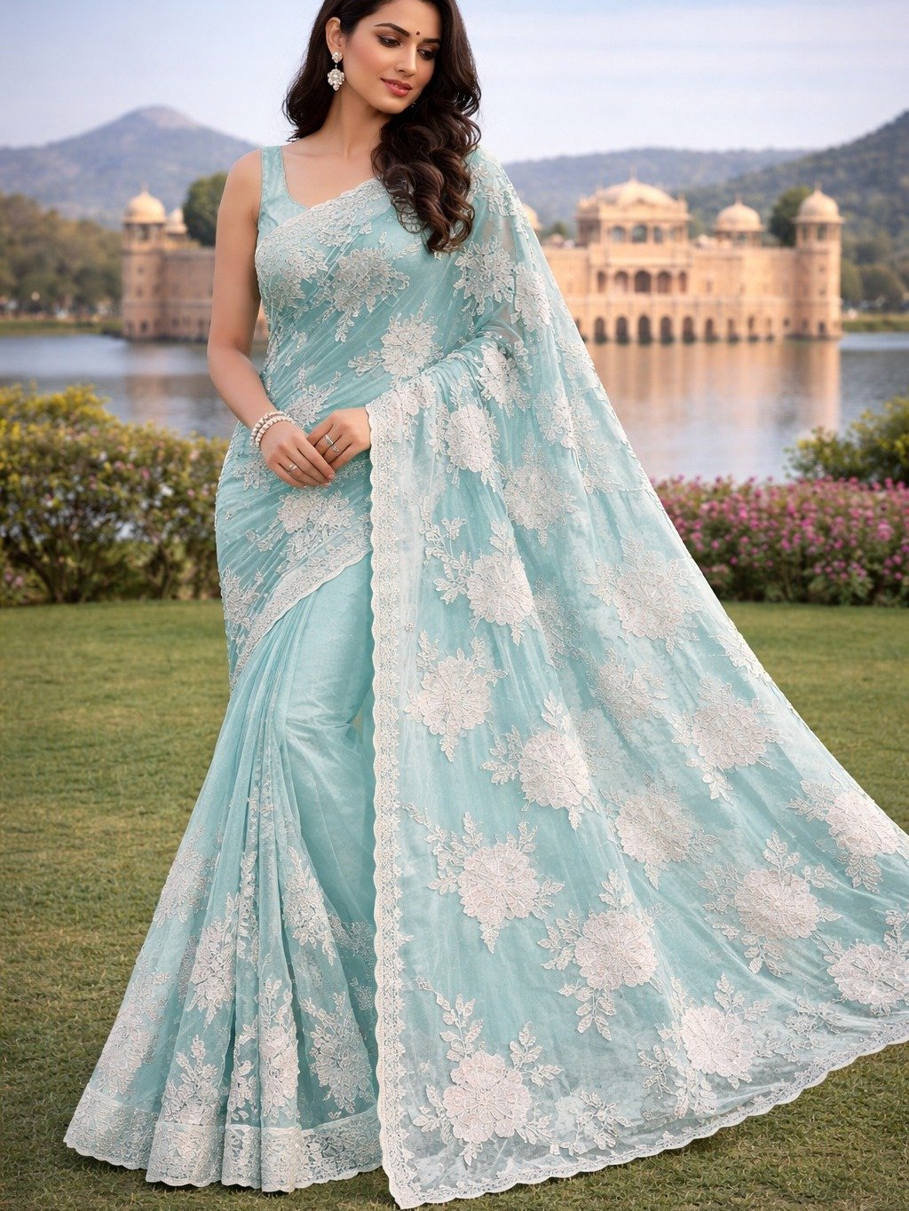  light blue ORGANZA SAREE 