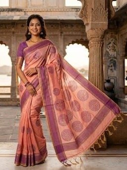  peach and wine dual-tone chandari silk saree 