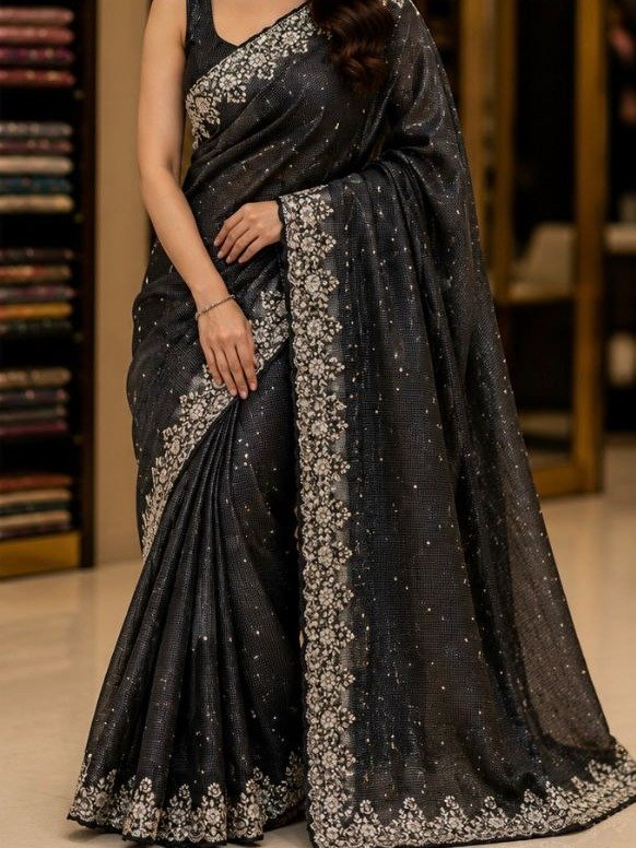charcoal-black shimmer georgette cocktail saree 