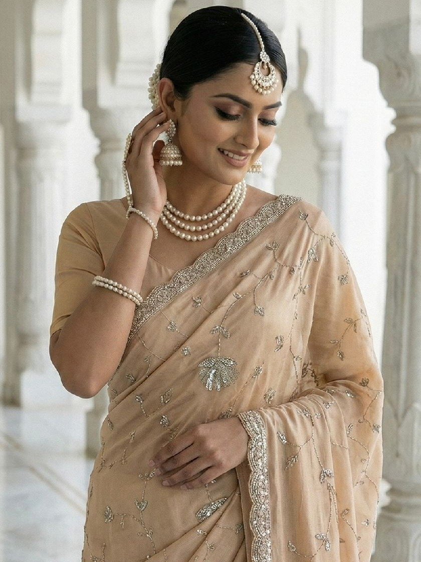 beige georgette saree