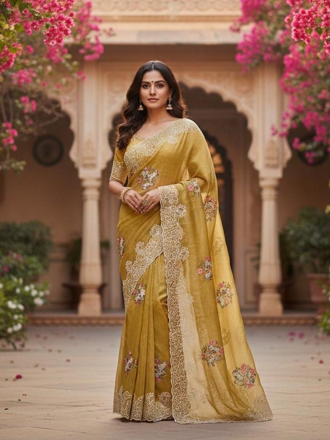  mustard gold saree 