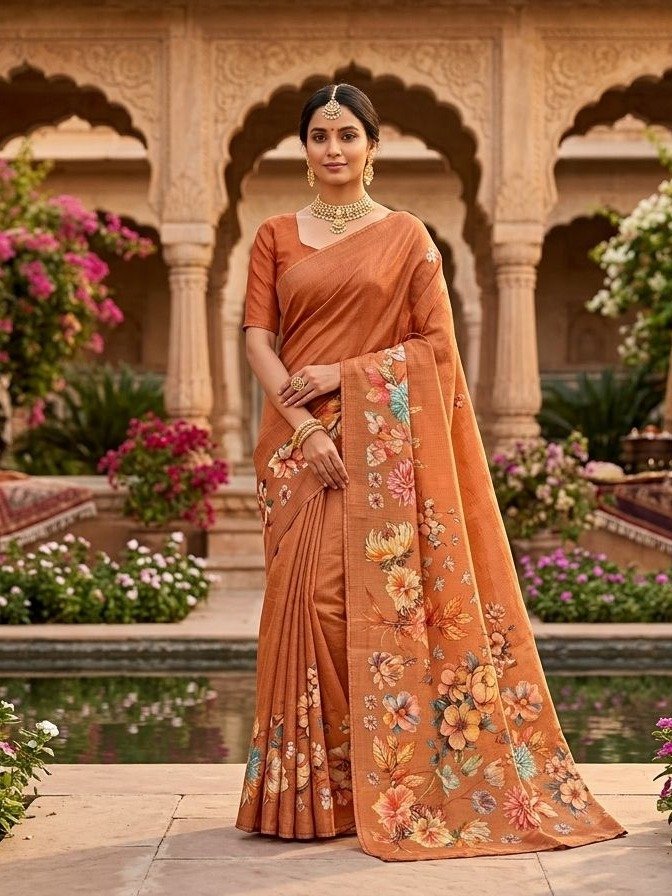 rust orange kota silk saree