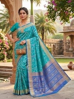  Rama Green and Turquoise Silk saree 