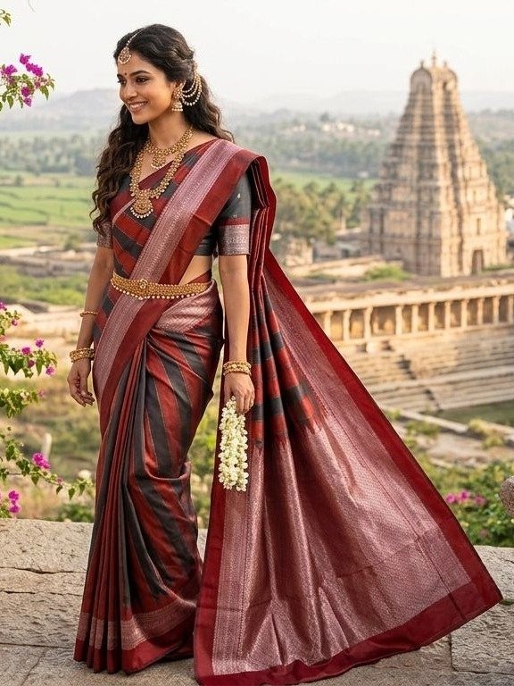  deep maroon and black SAREE
