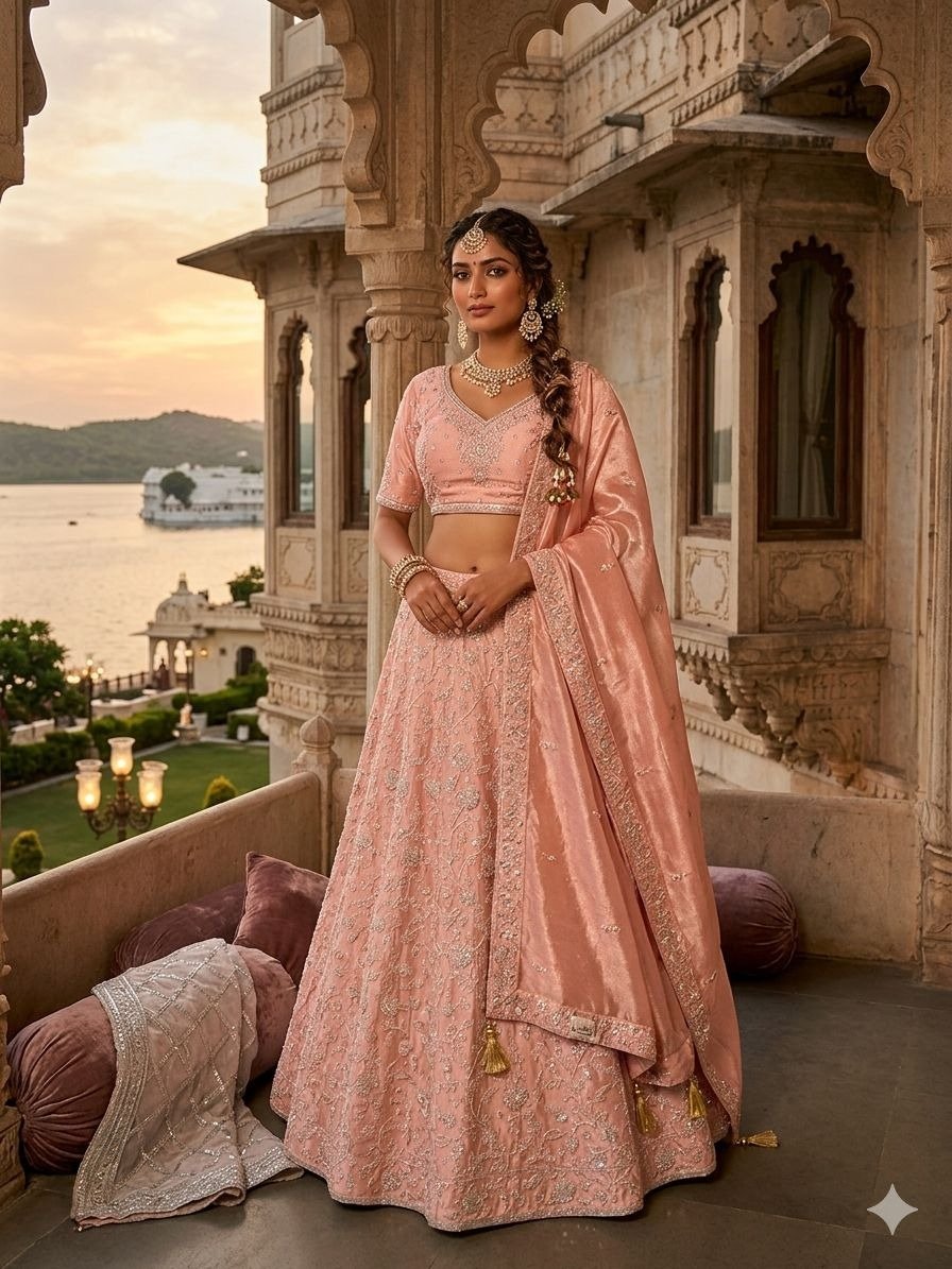 peach-colored lehenga choli