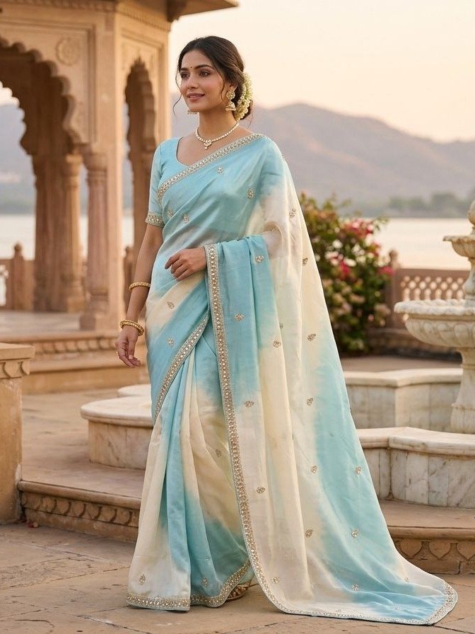 Blue Ombre  tissue Georgette Saree