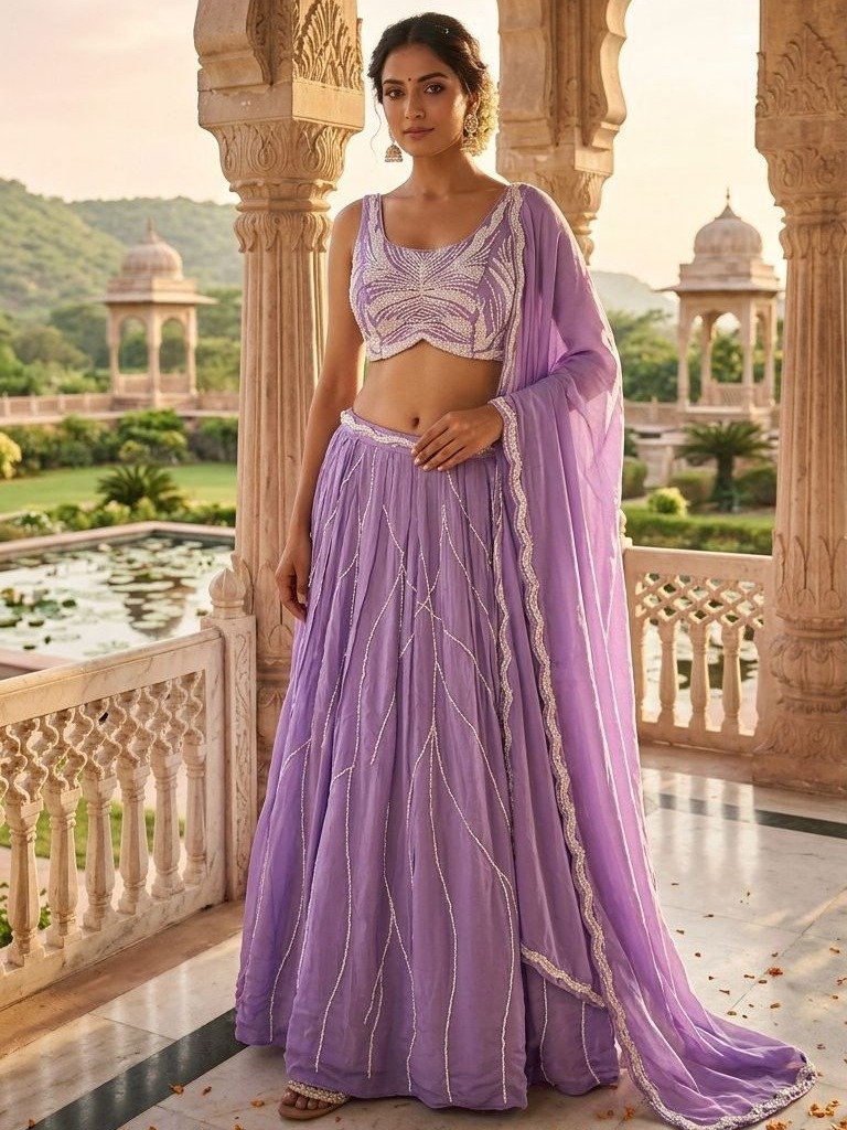  lilac or lavender pearl-embellished lehenga choli