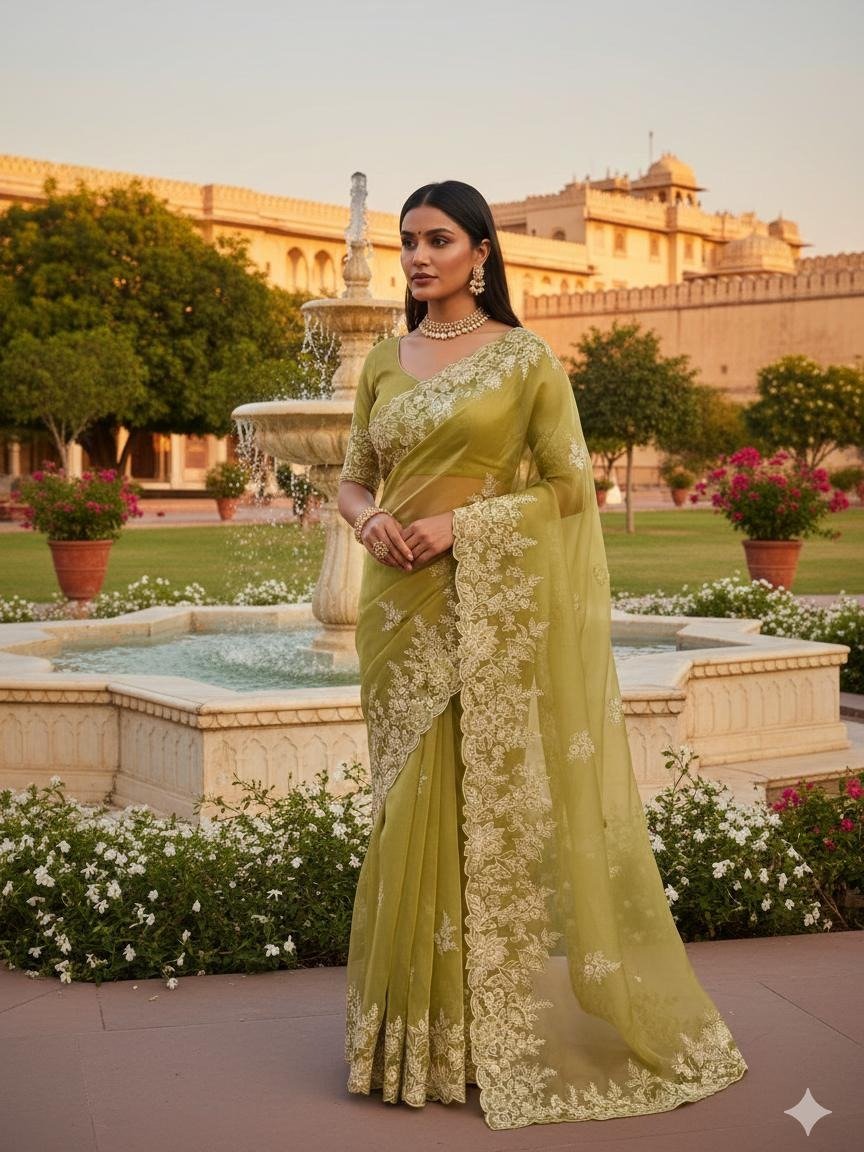 ORGANZA SAREE WITH EMDERODARY BORDER 