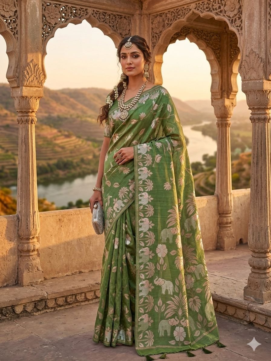 mehendi green  Banarasi Soft Silk saree