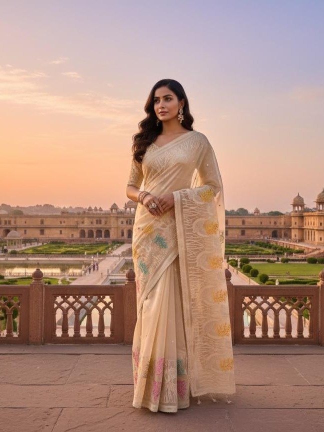  beige-cream saree
