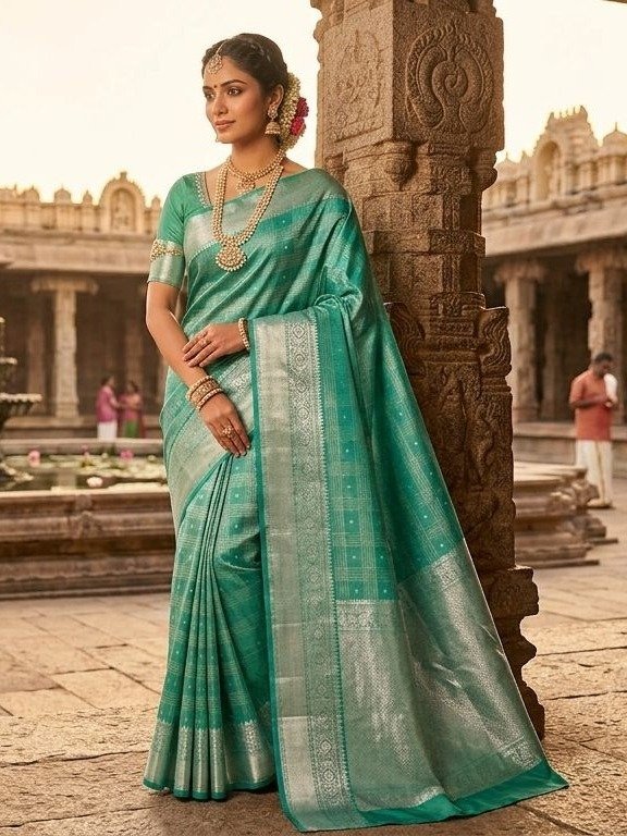 sea green pattu saree