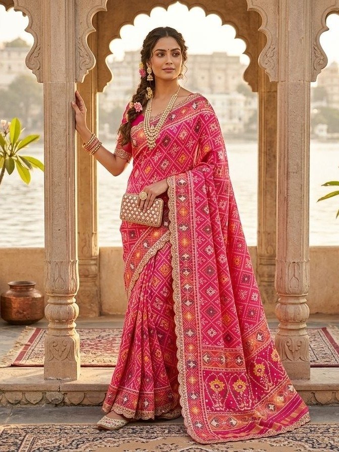 Rani Pink Patola silk blend saree