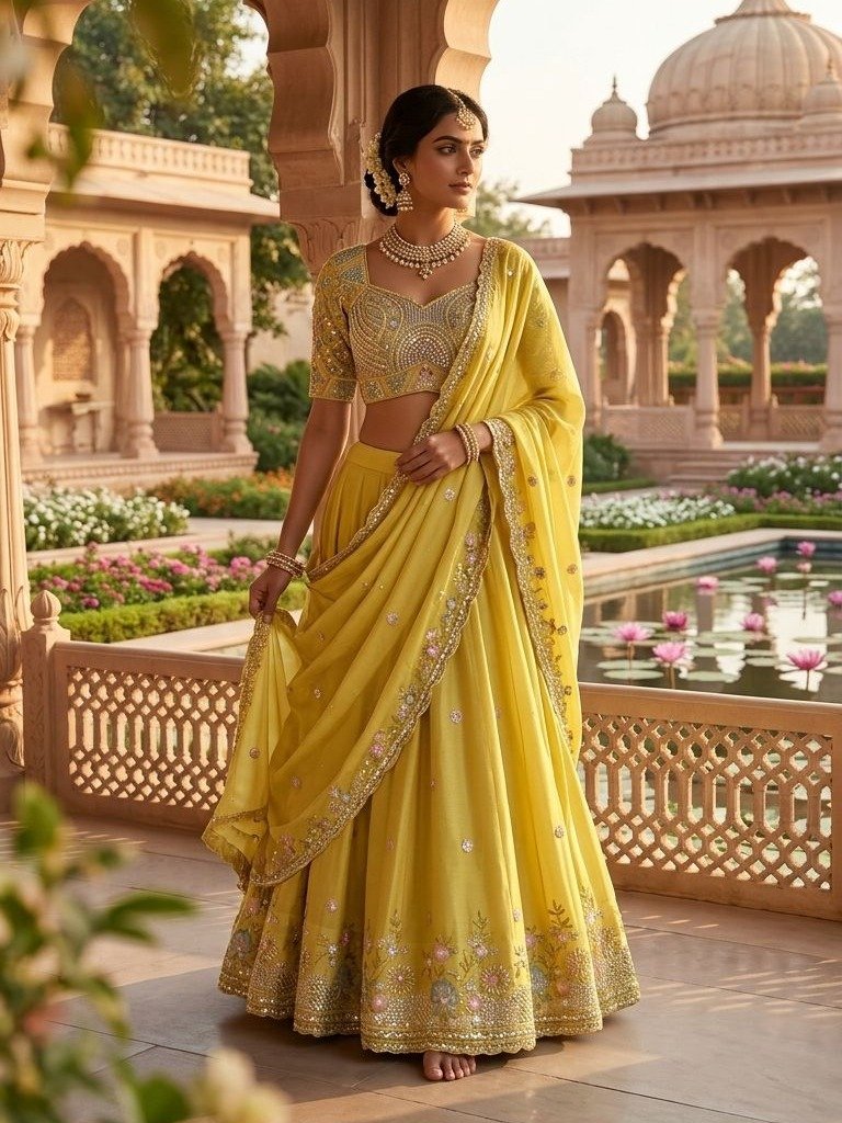 yellow embroidered lehenga choli