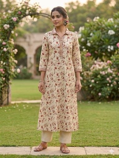 cotton block-print kurta set