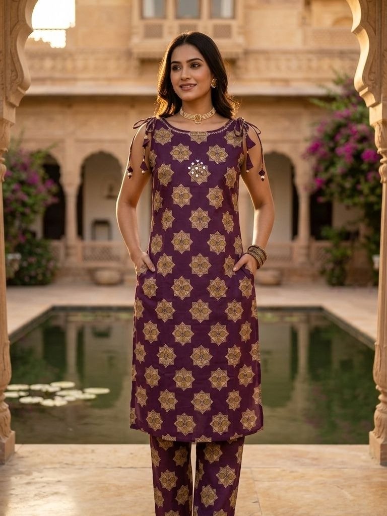 purple and gold kurta set