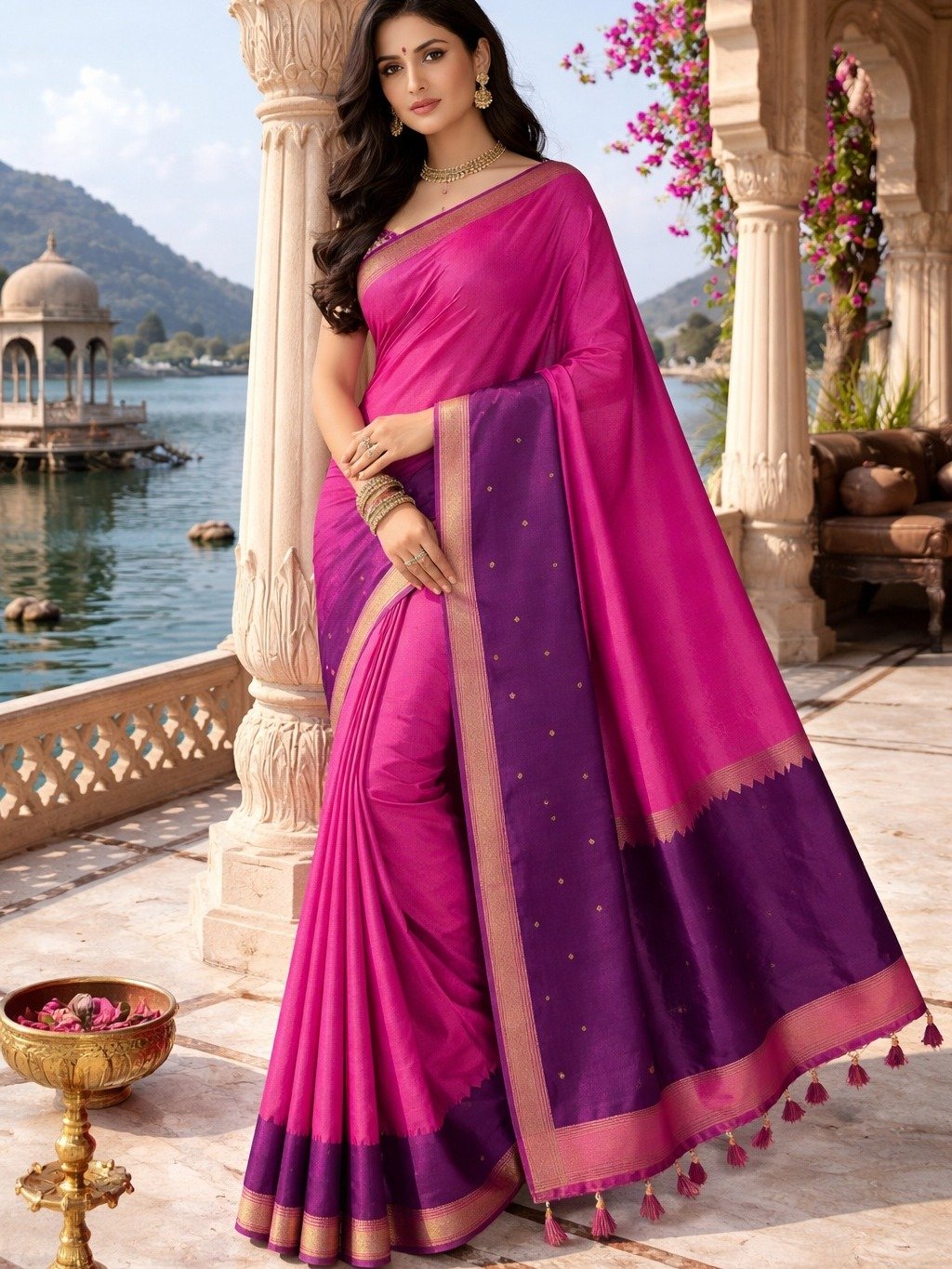  Banarasi silk magenta saree
