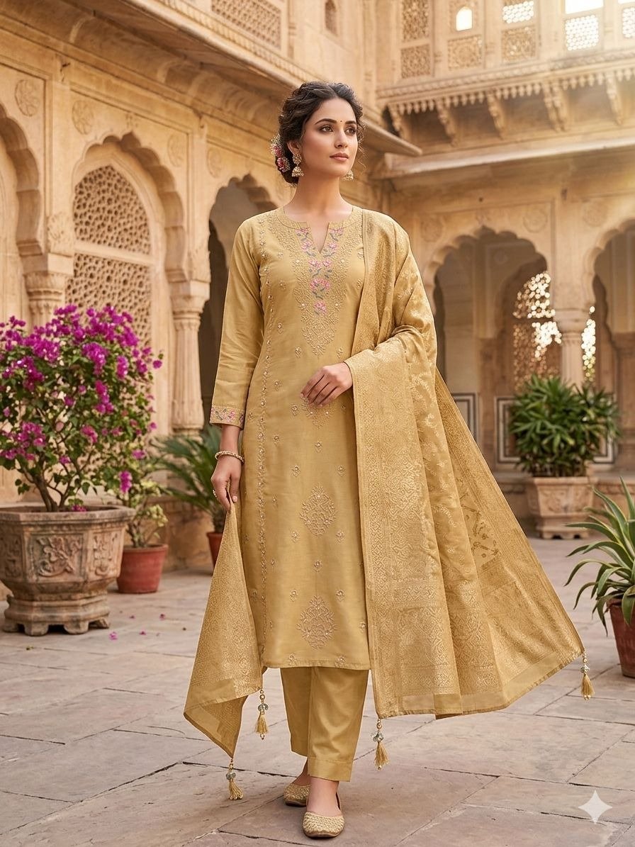  3-piece Mustard Silk Suit set