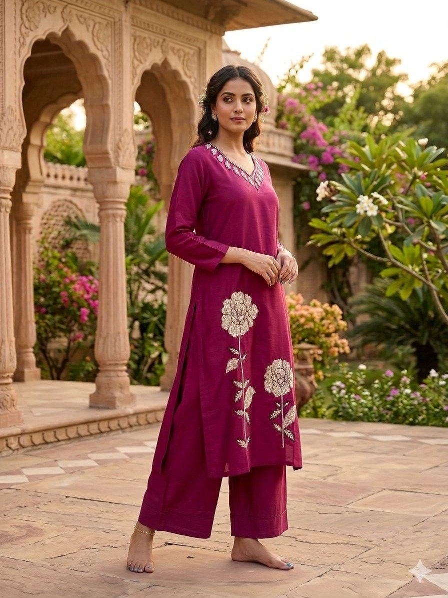deep pink straight-cut kurta set