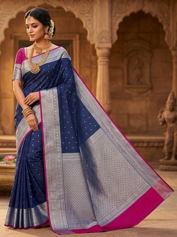  Navy Blue Pattu Saree