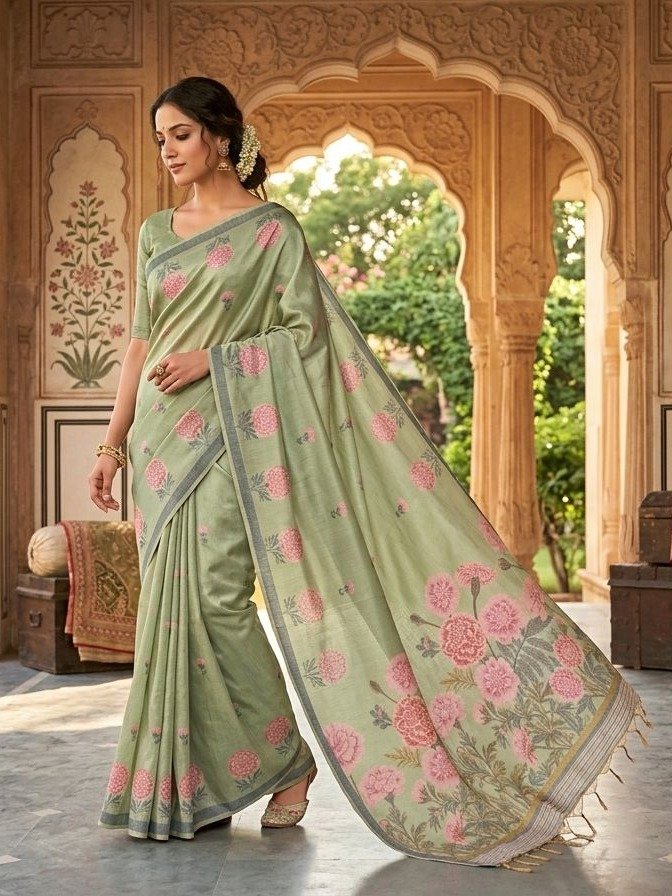 olive or sea green Cotton-Silk blend