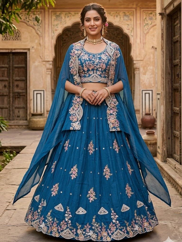 teal blue lehenga choli