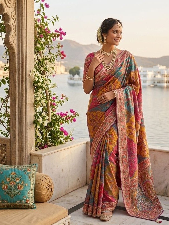 multi-color printed Patola silk blend saree