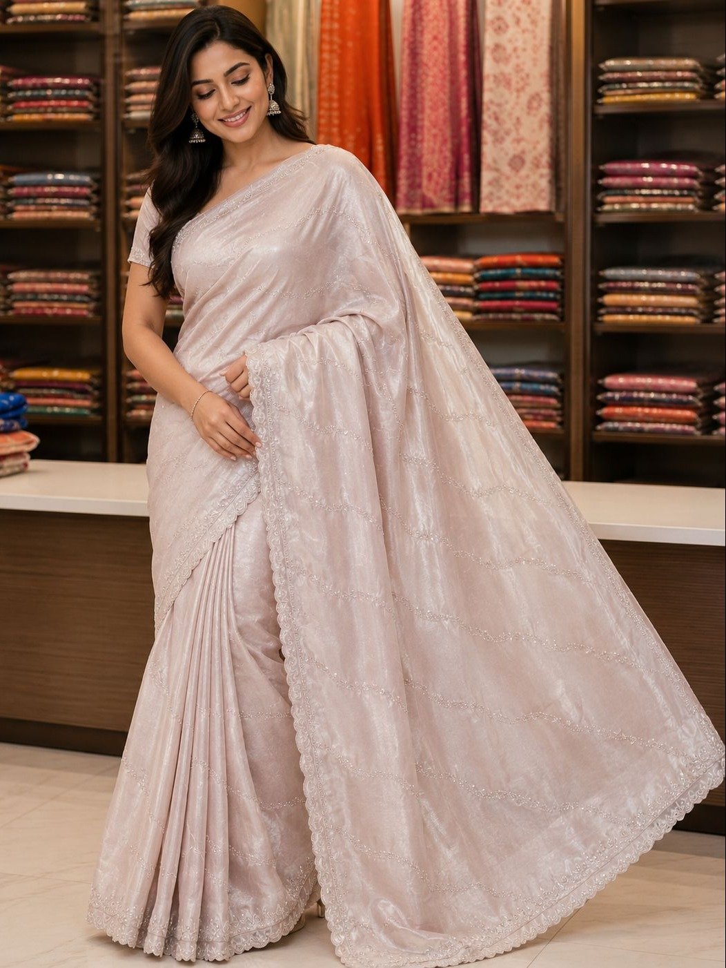 Pastel Lilac-Silver Crushed Tissue Silk Saree