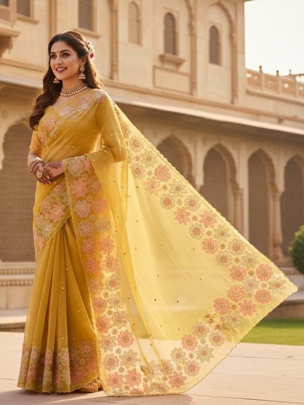OGANZA SAREE WITH FABRIC BLOUSE 