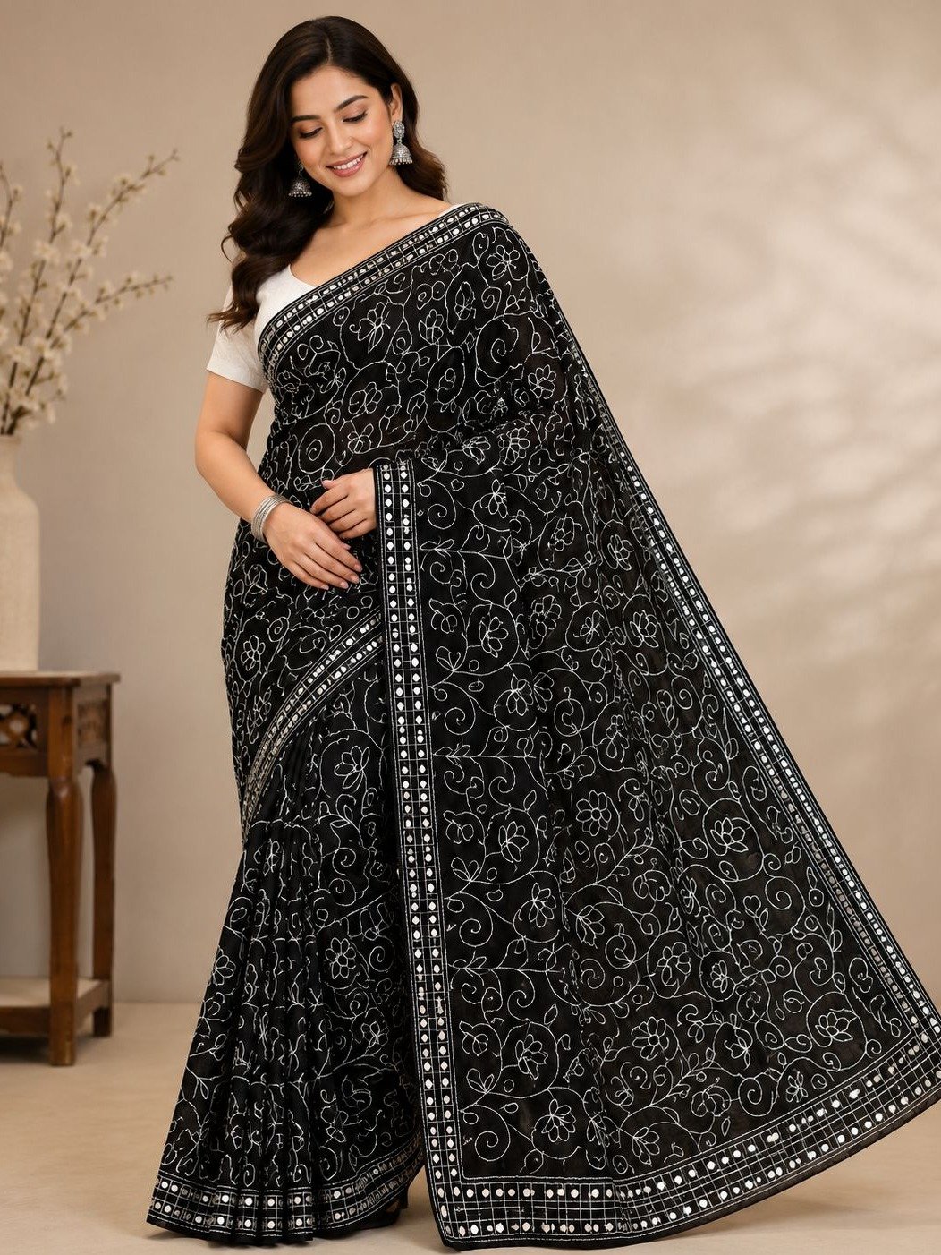 Midnight Black Designer GEORGEET Saree 