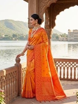 orange Banarasi Silk saree 