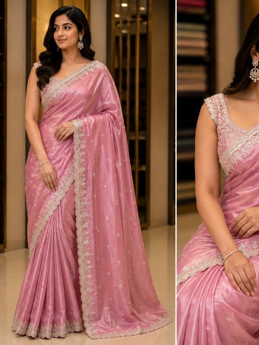  onion-pink tissue silk saree 