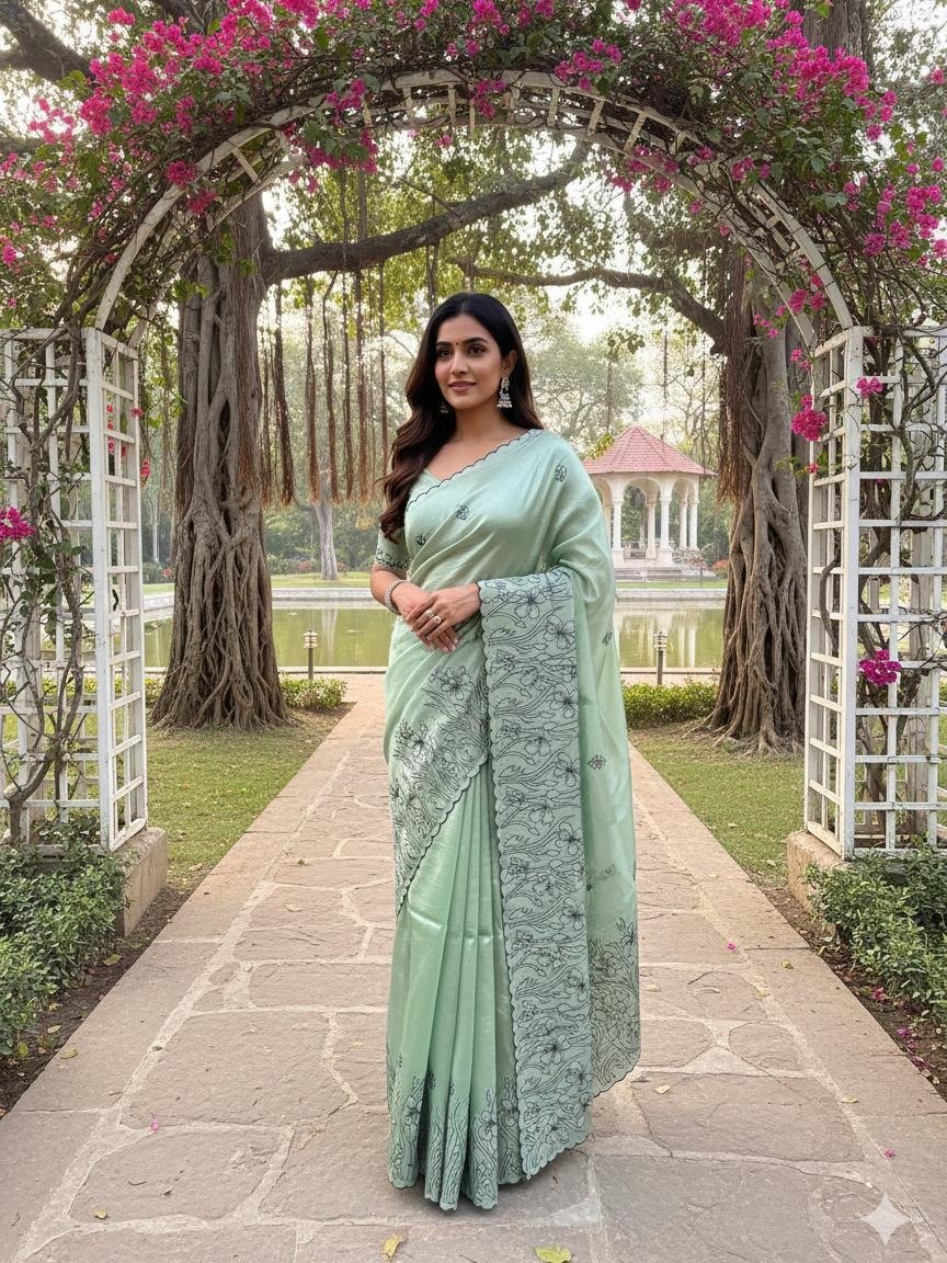 Mint Green Rangeen Silk Saree