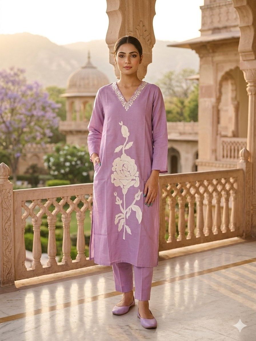 lavender embroidered kurta set