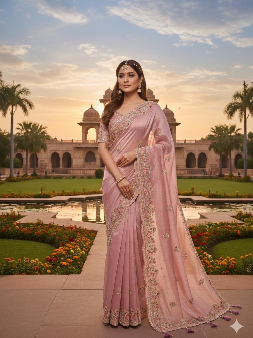 blush pink designer saree